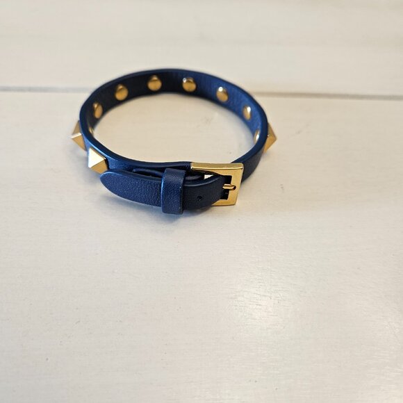 Valentino Garavani Leather Rockstud Bracelet - Blue and Gold - Picture 3 of 8